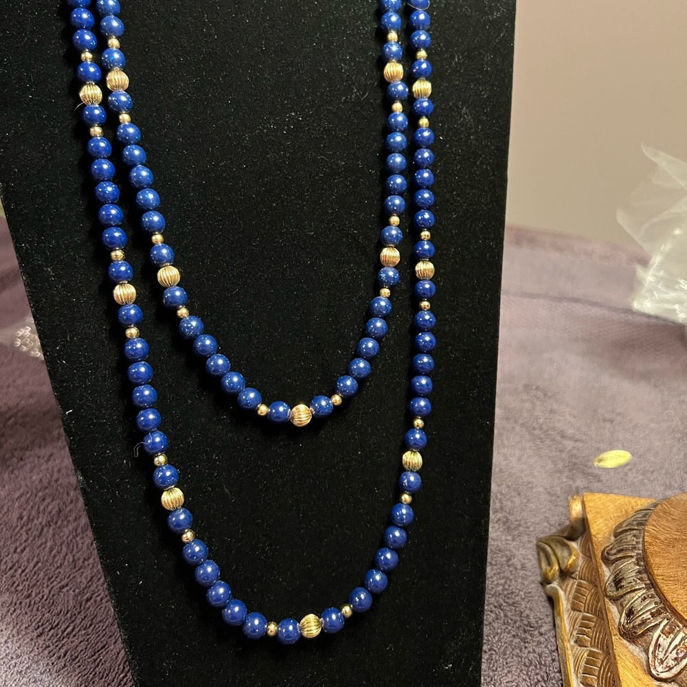 Vintage Avon Blue/gold bead necklace